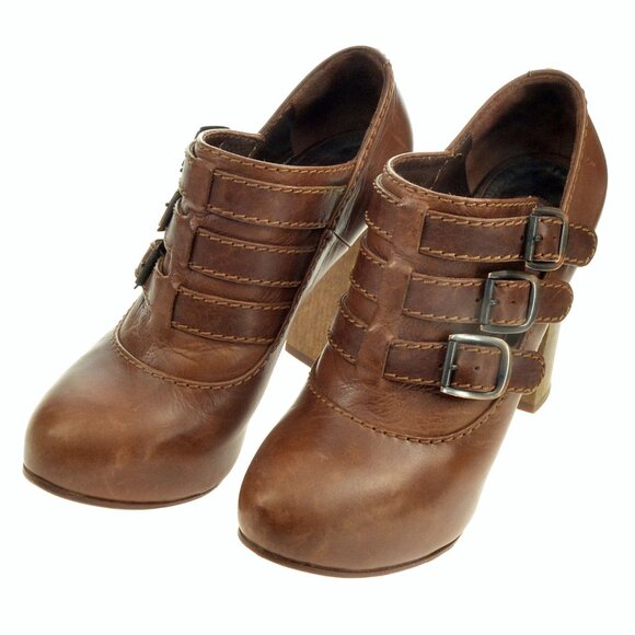 Chloe Brown Leather Buckled Concealed Platform Ancle Booties Size 36.5 - Picture 2 of 7